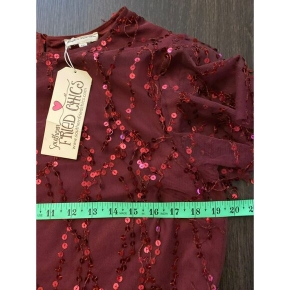 NWT Southern Fried Chics Burgundy Mesh Sequined Dress Size XXL - Picture 4 of 7